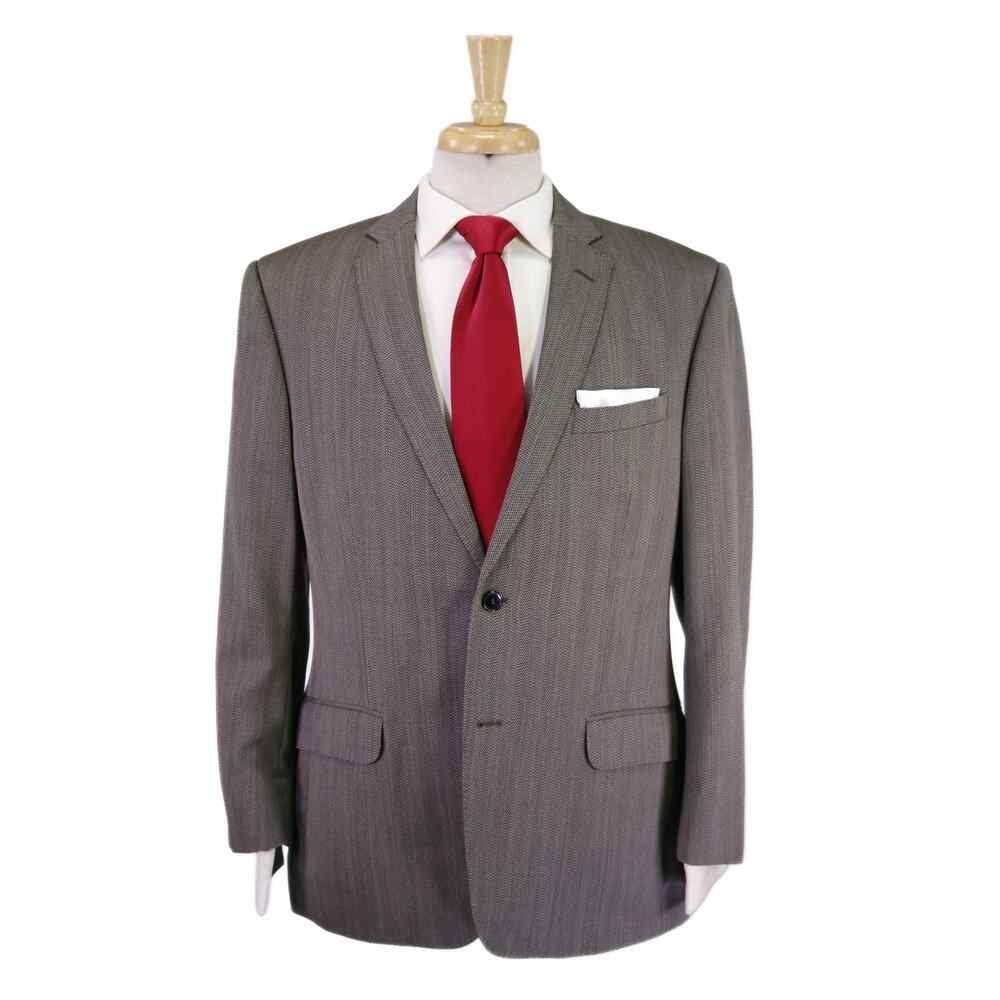 Versace Collection Brown Black Herringbone Tweed Wool 2-Btn Suit 42R